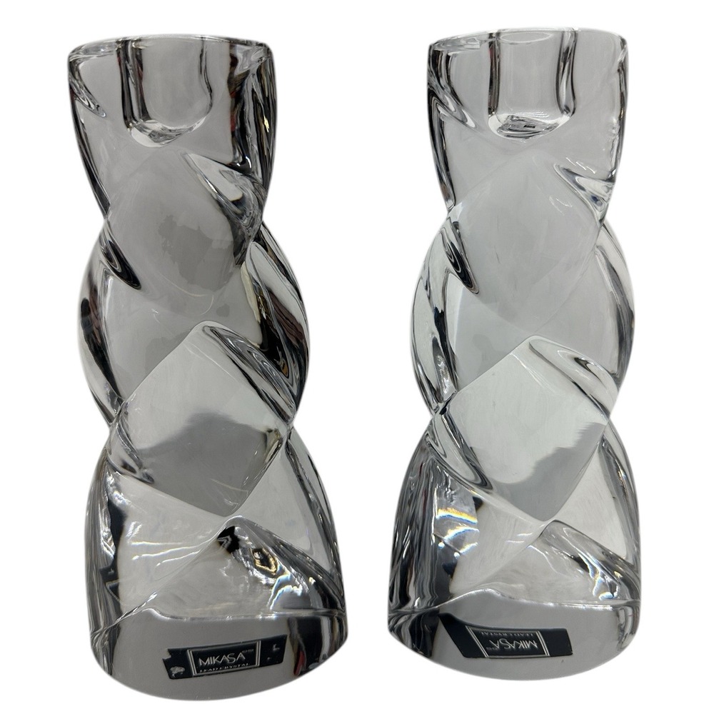Set Of 2 Mikasa Crystal Swirl Candle‎ Holders
